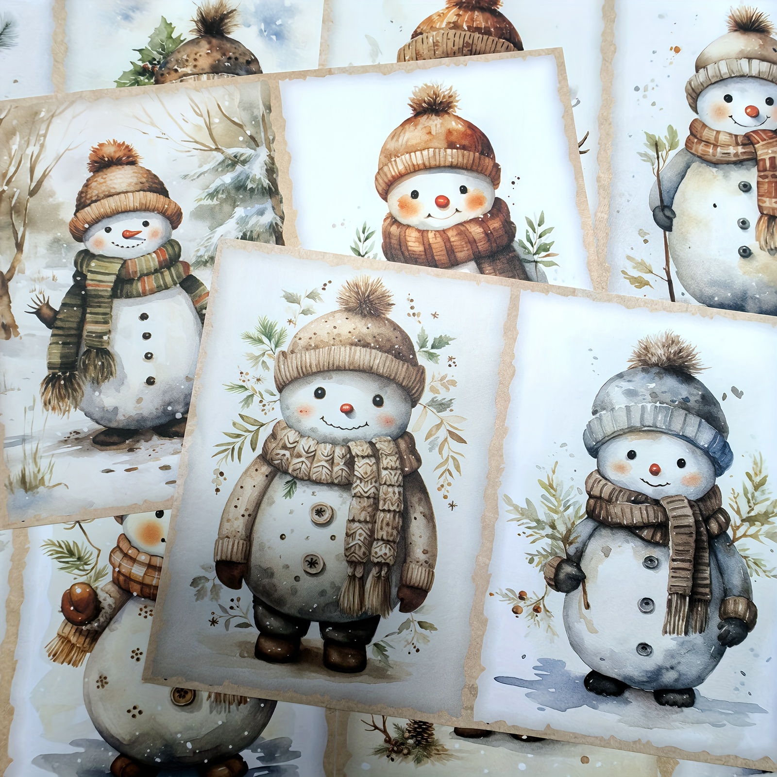 

16pcs Vigus Watercolor Christmas Snowman Scrapbooking Paper, A5 Craft Paper For Journaling And Diy Holiday Projects