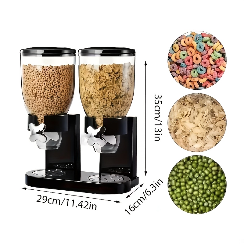Image of 2l Black Countertop Grain Dispenser, Dry Food Dispenser, Large Capacity, Kitchen Storage Container, Ideal For Storing Candies, Cereals, Nuts, Rice, And Oats