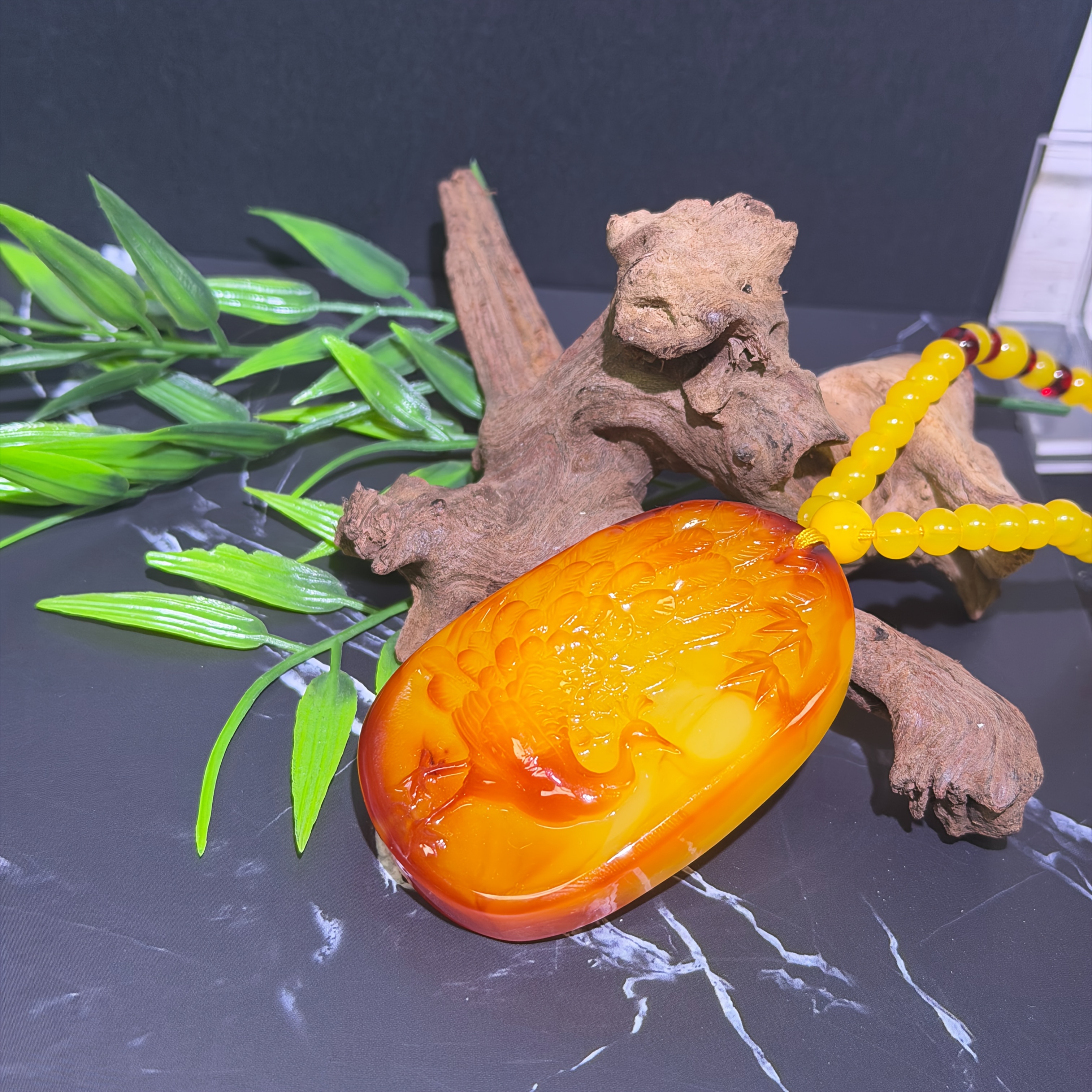 2nd Generation Amber Peacock Pendant Necklace, Unisex