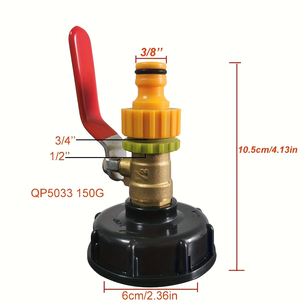 Image of 3pcs S60x6 Thread Ibc Water Tank Adapter Set, 1/2 Inch Brass Ball Valve, 3/8 Inch Garden Hose Connector, Threaded Cap For Rain Barrels Garden Irrigation