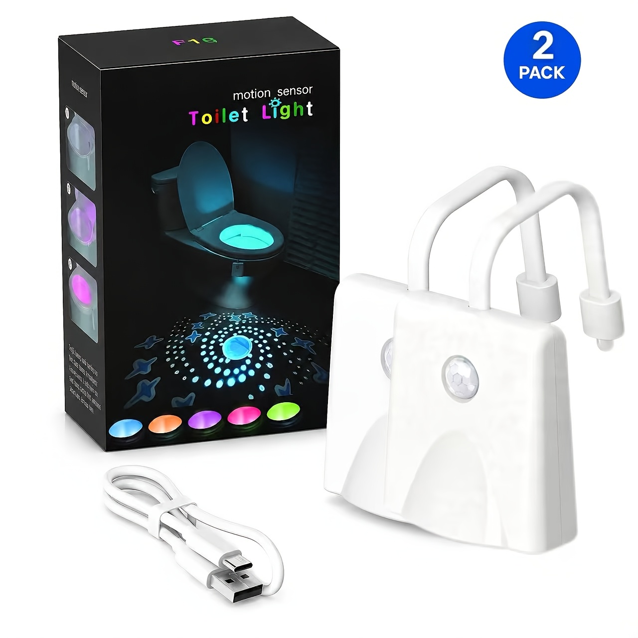 Image of Pzsunly 1/2pcs Toilet Night Lights 16-color Changing, Motion Sensor Activated Led Projection Nightlight Usb Rechargeable Toilet Bowl Light Cool Gadgets For Bathroom Decor