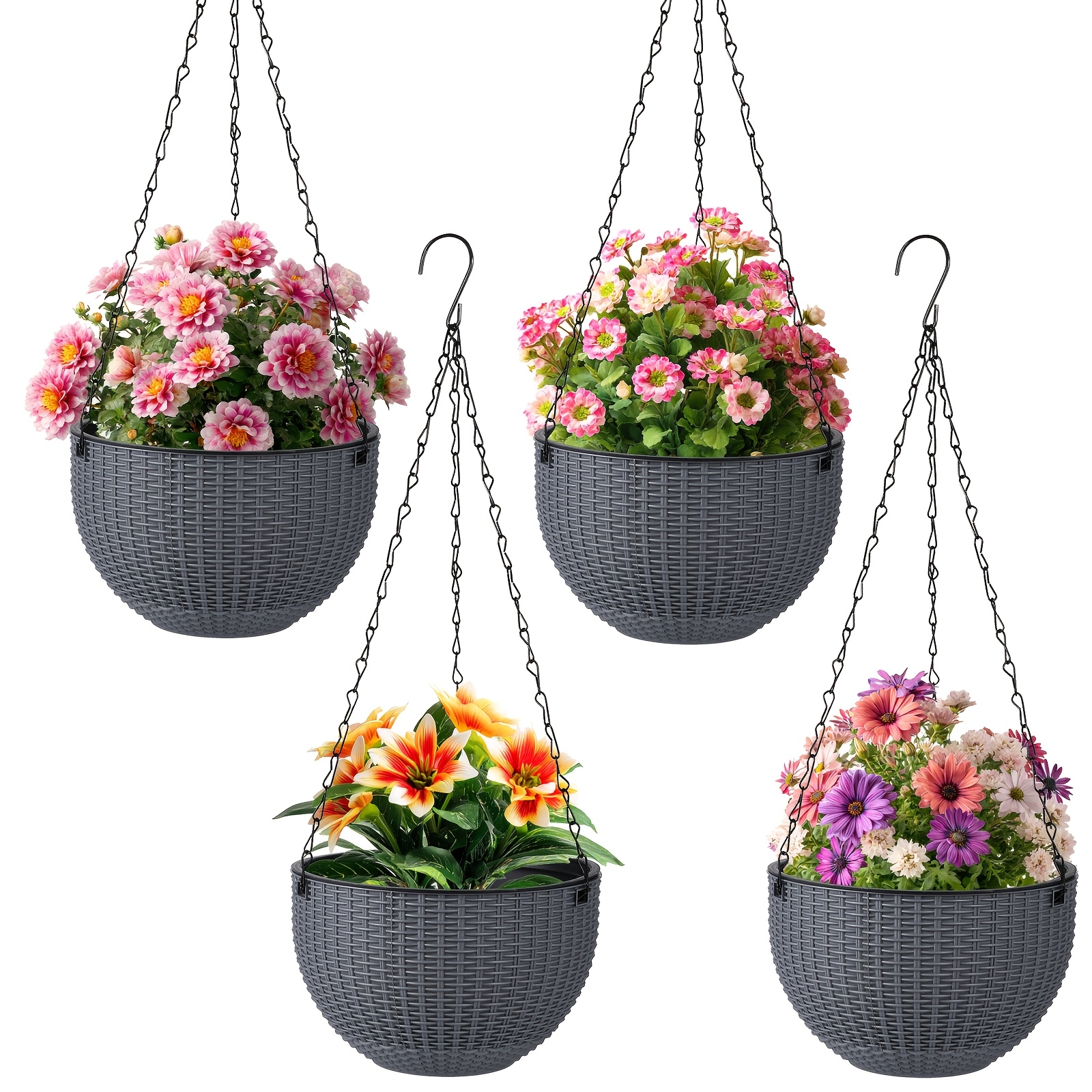 4pcs Hanging Pot Set - Suitable For Indoor And Outdoor Succulents, Herbs, And Flowers, Hung On , , And Living Rooms - Rustic Modern Decoration - With Easy Hooks - Space- Vertical Garden Solution