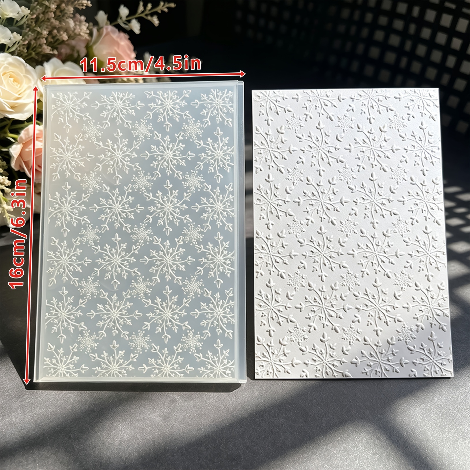 TEMU Carte de vœux main sur le thème de Noël, version complète hiver, motif de neige en 3D en sur panneau, pochoir de façonnage pour compte rendu en