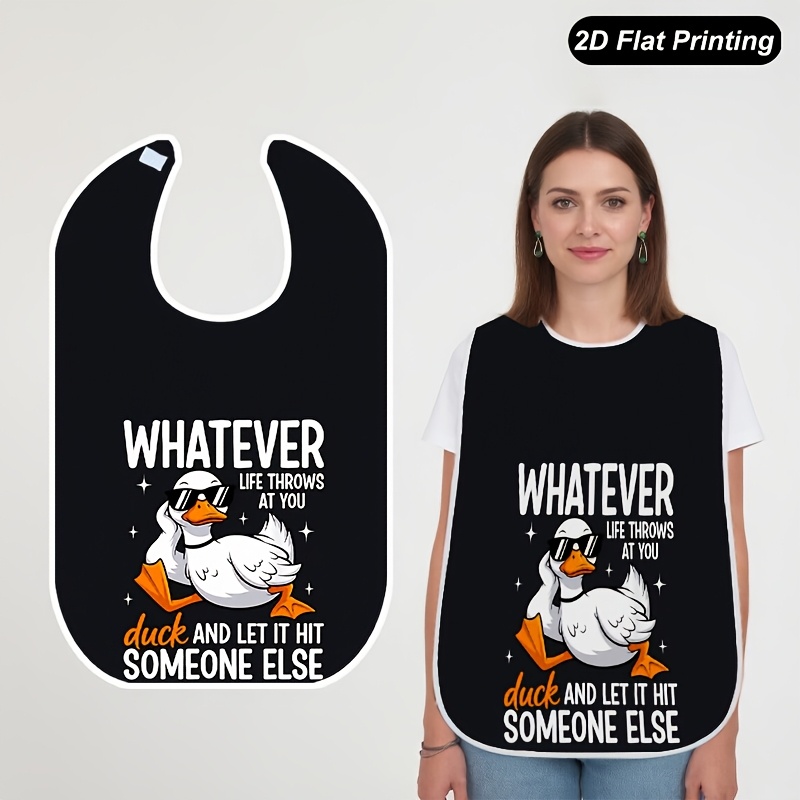 TEMU 1pc 2d Flat Duck Hit Someone Printed Bibs Fashionable Adult And Elderly Crumb Catcher For , Stylish Bib, Durable Construction, Easy To Clean,