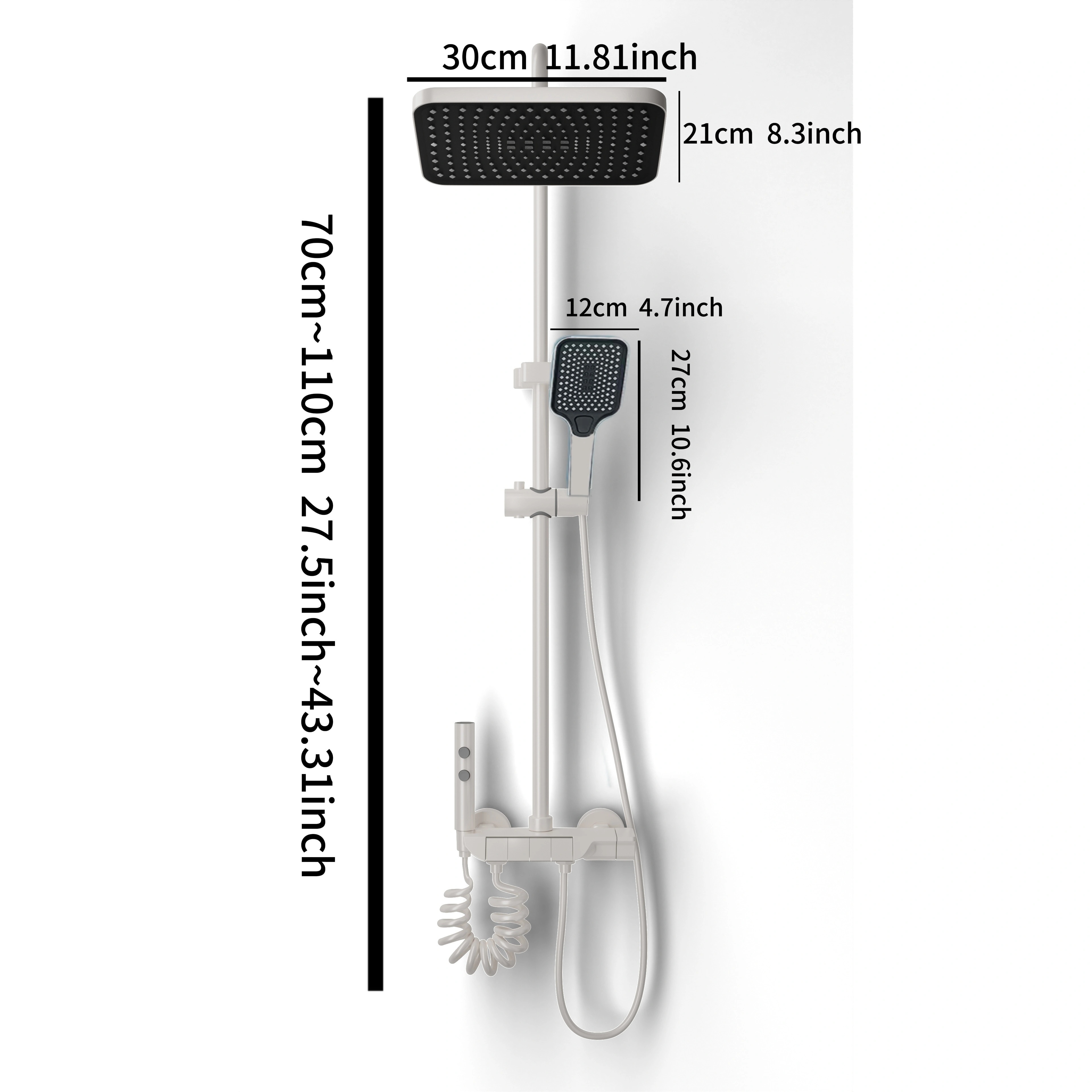 Luksusowy System Panelu Prysznicowego z Metalowym Panelem i Natryskami - Montaż Ścienny & Wiszący, 4-trybowa Przełączka Klucz Pianina, Prostokątny Deszcz Odpływowy & Ręcznie Uchwytany Dysza, Pełne Pokrycie Ciała, Wykończenie Bez Farby, Wysokiej Jakości Nieelektryczna Obsługa, Akcesorium Łazienkowe