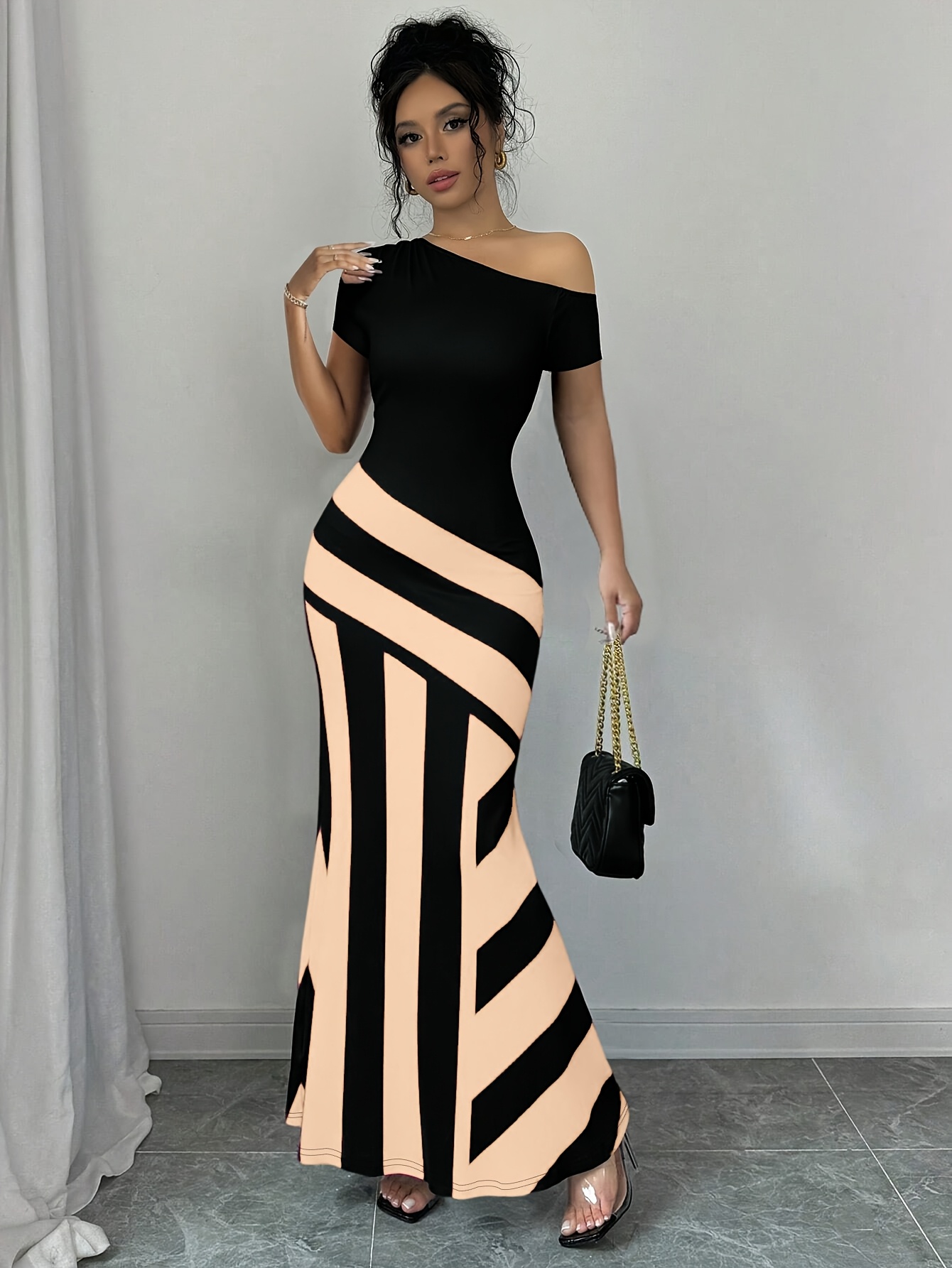 yy0126332 womens print striped asymmetric shoulder fishtail - Temu Chile