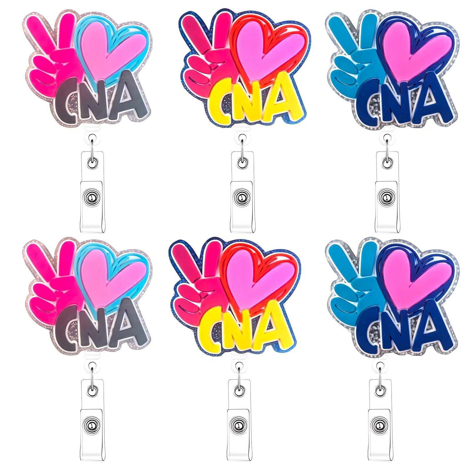 

6pcscna Series 2 Badge Reel Holders & Nurse Care Name Tag Cards Id Clip Retractable Cute White Certified Nurse Aid Clip Hospital Work Accessories Gift