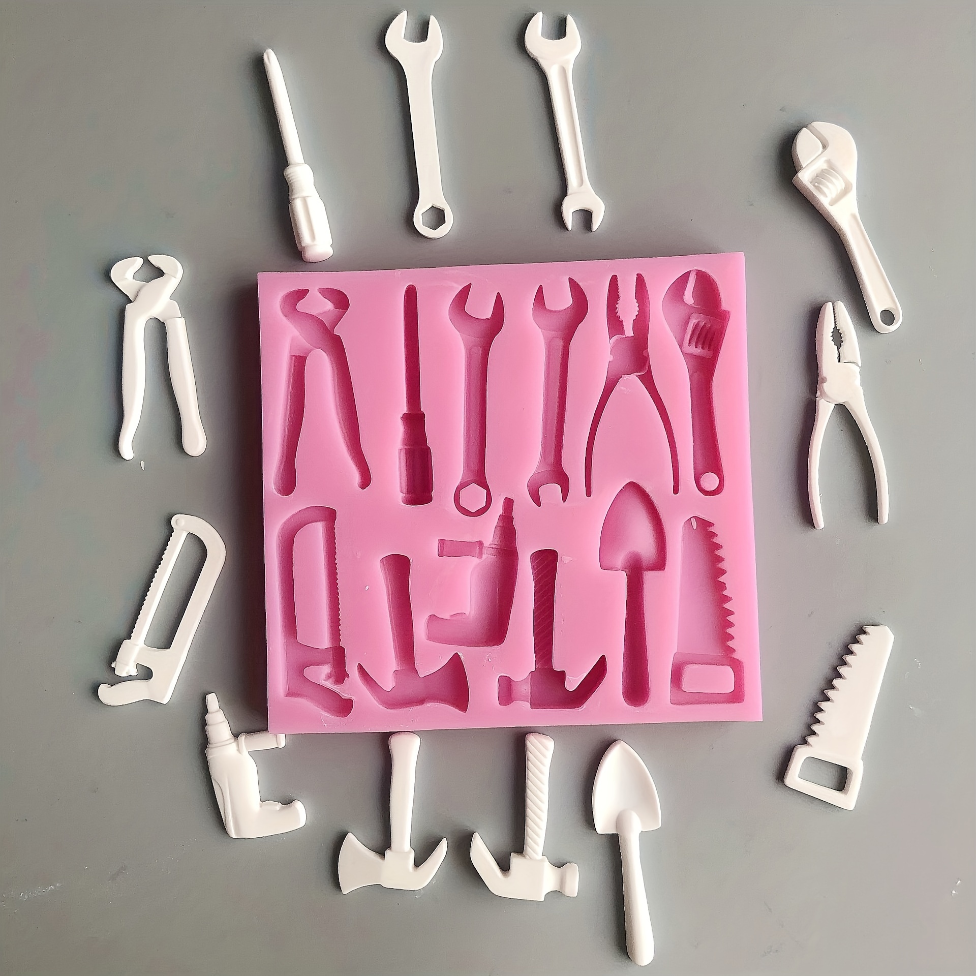 

Silicone Mold Set For Cake Decoration - Fantasy Themed Small Tools Design, Electric Drill, Shovel, Wrench, Hammer Shapes - Oval Chocolate Baking And Fondant Molds For Home Use