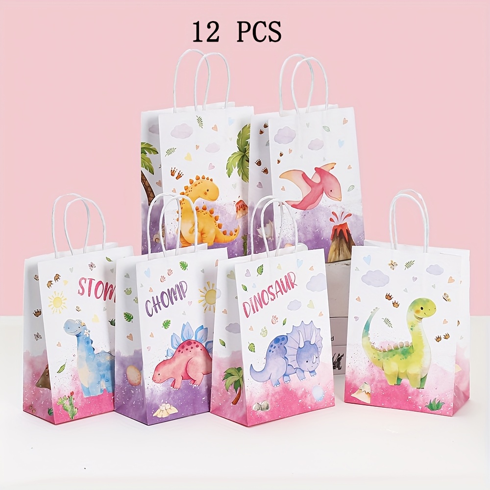Dinosaur Party Favor Bags With Handles, Cartoon Dinosaur Paper Gift Wrap Bags, Gift Bags For Dinosaur Theme Birthday Party Supplies