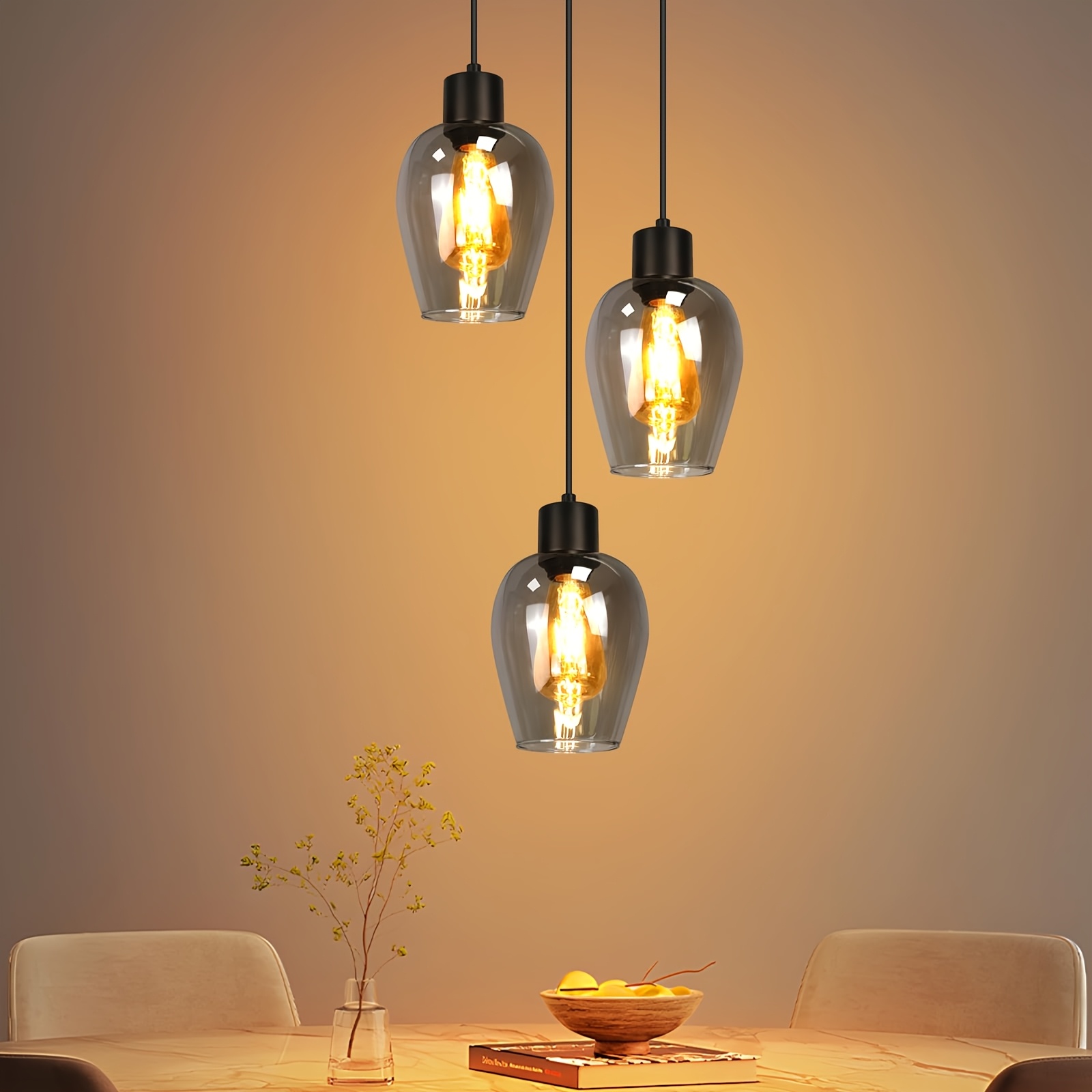 Image of Three-bulb Living Room Chandelier, Dining Table Chandelier, Table Light, Hanging Black Industrial-style Chandelier, E14 Socket, Room Light, Chandelier, Kitchen Chandelier (bulbs Not Included)
