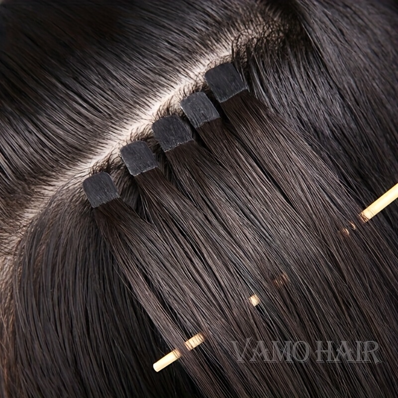 invisible seamless tape in hair extensions ranging from 12 to 20 inches with double sided mini tape details 1