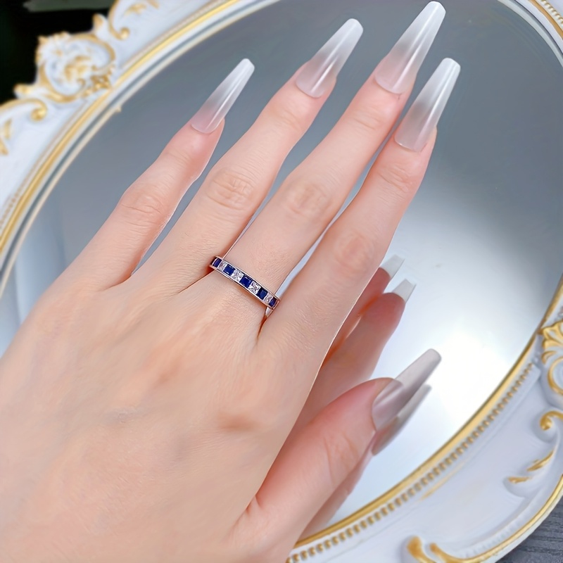 Women's 4mm Wide Blue and White Mixed Cubic Zirconia Ring