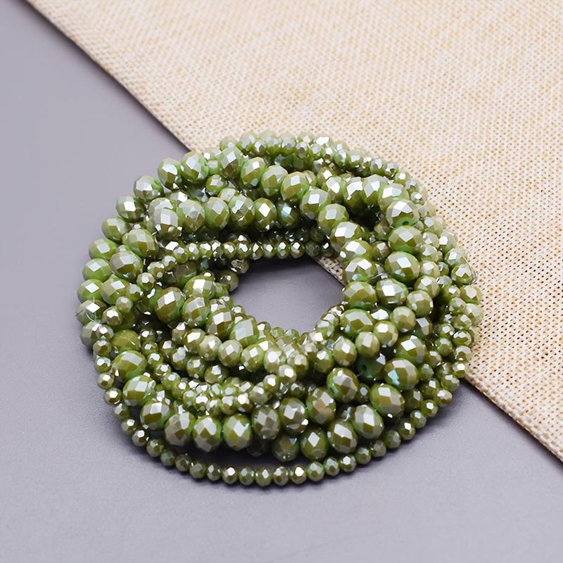Image of 4/6/8mm Sparkling Bead Strands Olive Green Glossy Flat Round Glass Beads - Loose Spacer Beads, For Jewelry Making, Bracelet Necklace, Fashion Accessory Beads