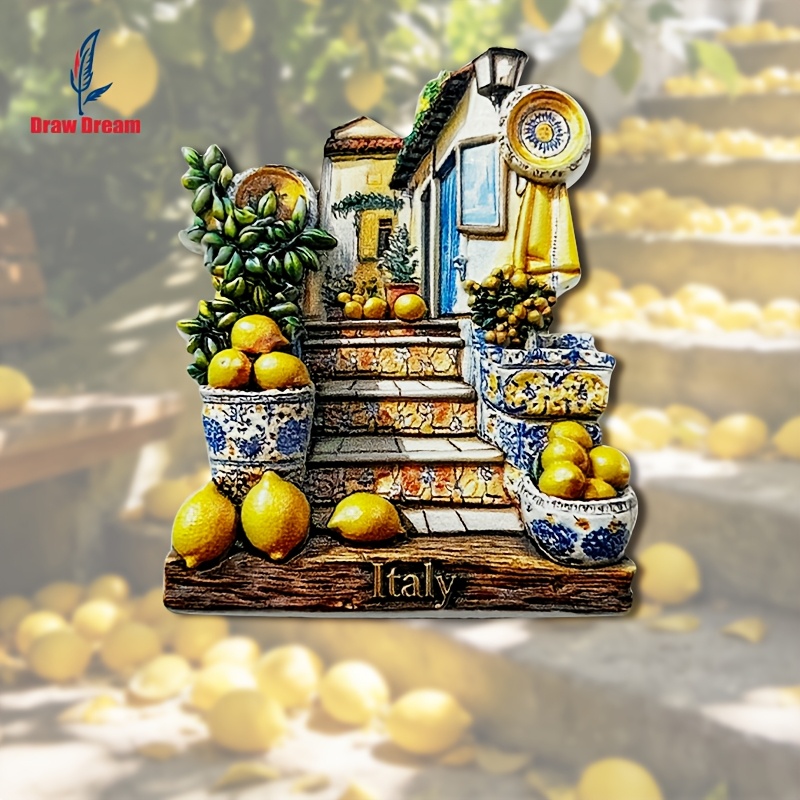 TEMU 1 aimant de réfrigérateur d'échelle style citron italien, un à collectionner, autocollant décoratif pour les souvenirs de voyage, convient pour