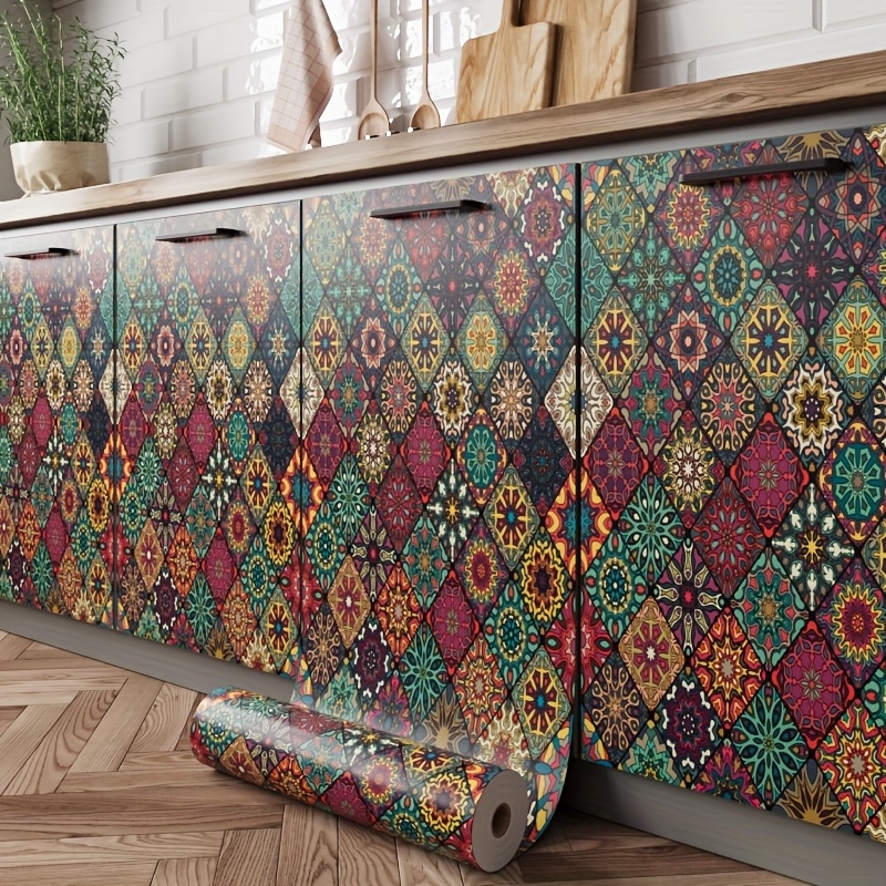 Bohemian Tile Wallpaper - Self-adhesive Removable Moroccan Style Floral Pattern For Kitchen And Bathroom Cabinet Wall Decoration, Easy To Tear And Stick Wallpaper