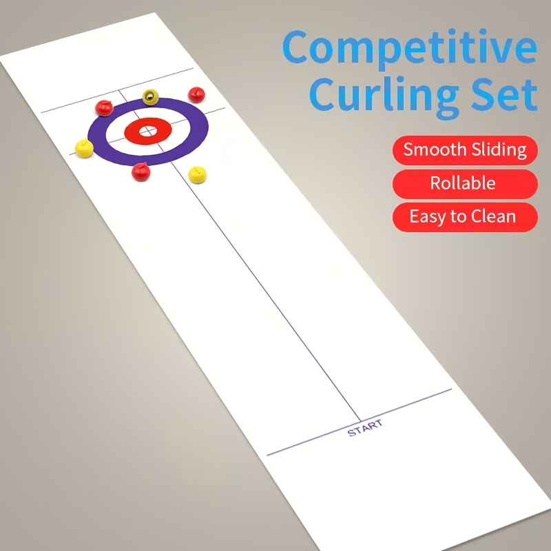TEMU Foldable Mini Curling Sports Kit Smooth Sliding Play Mat Portable Curling Toy Competitive Interactive Game For Holiday Party Entertainment