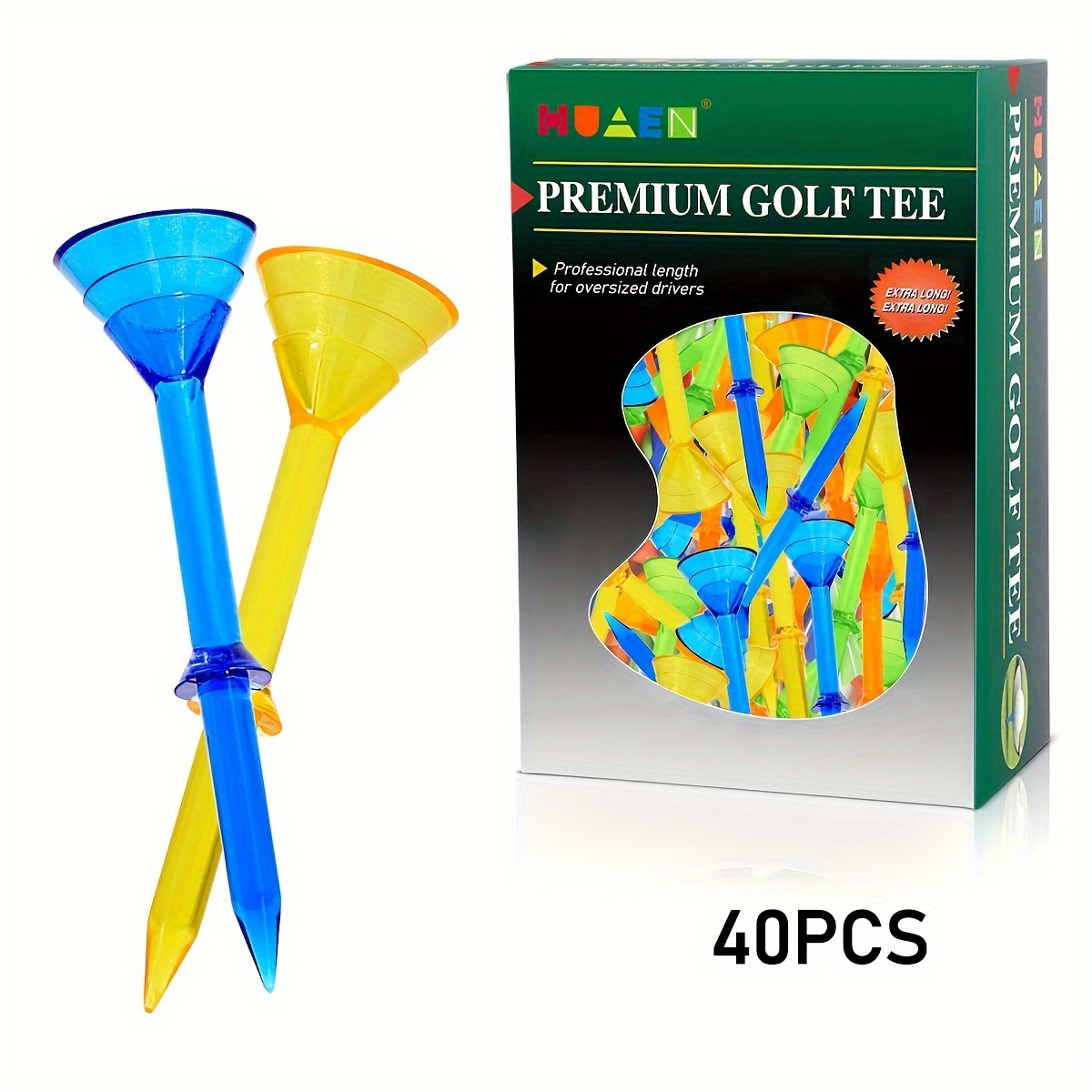 Image of Huaen A Set Of 40 Large Plastic Golf Tees Measuring 3-1/4" That Provide Durability And Stability, Designed To Friction And