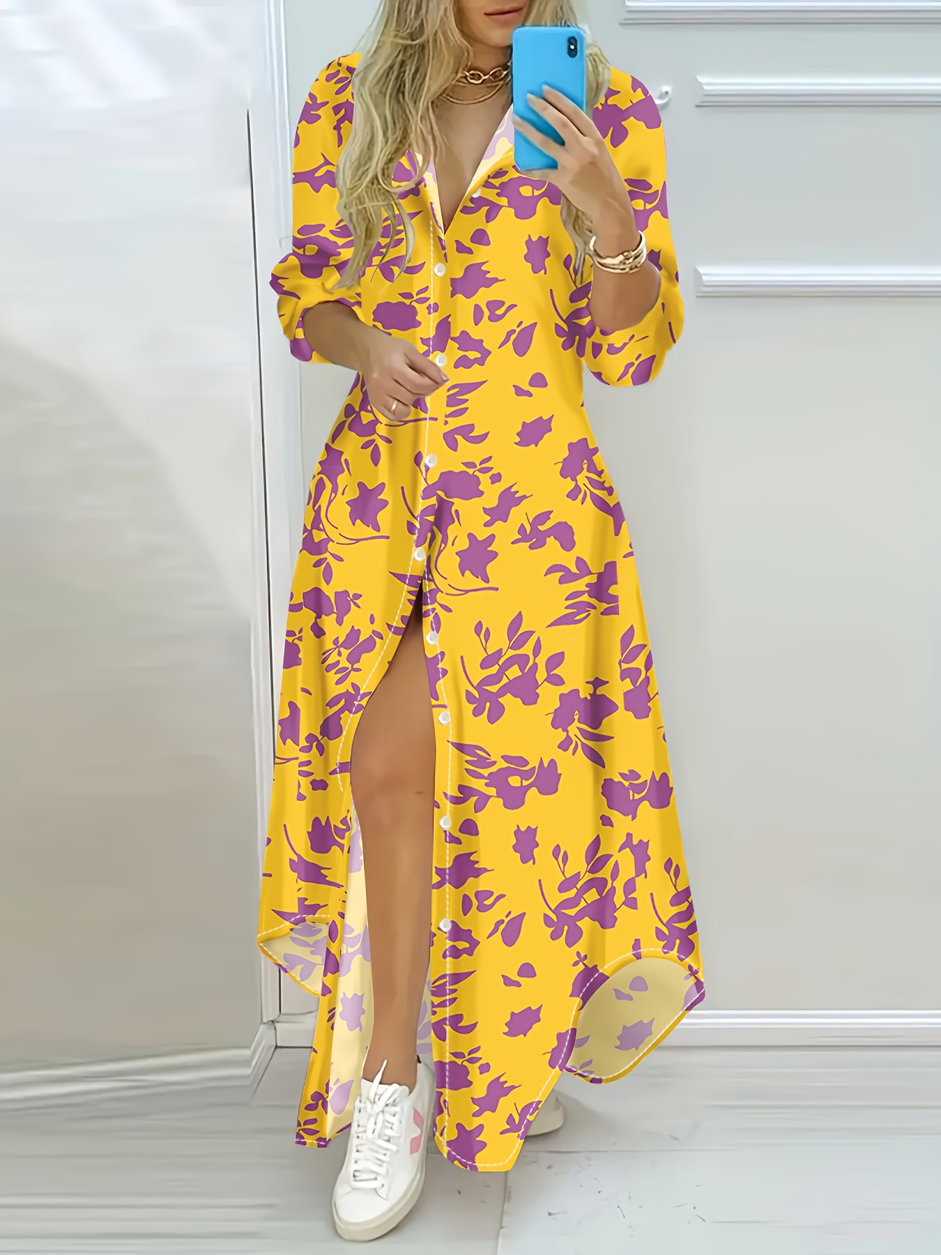 vestido larga casual mujer flores moradas Temu Ecuador