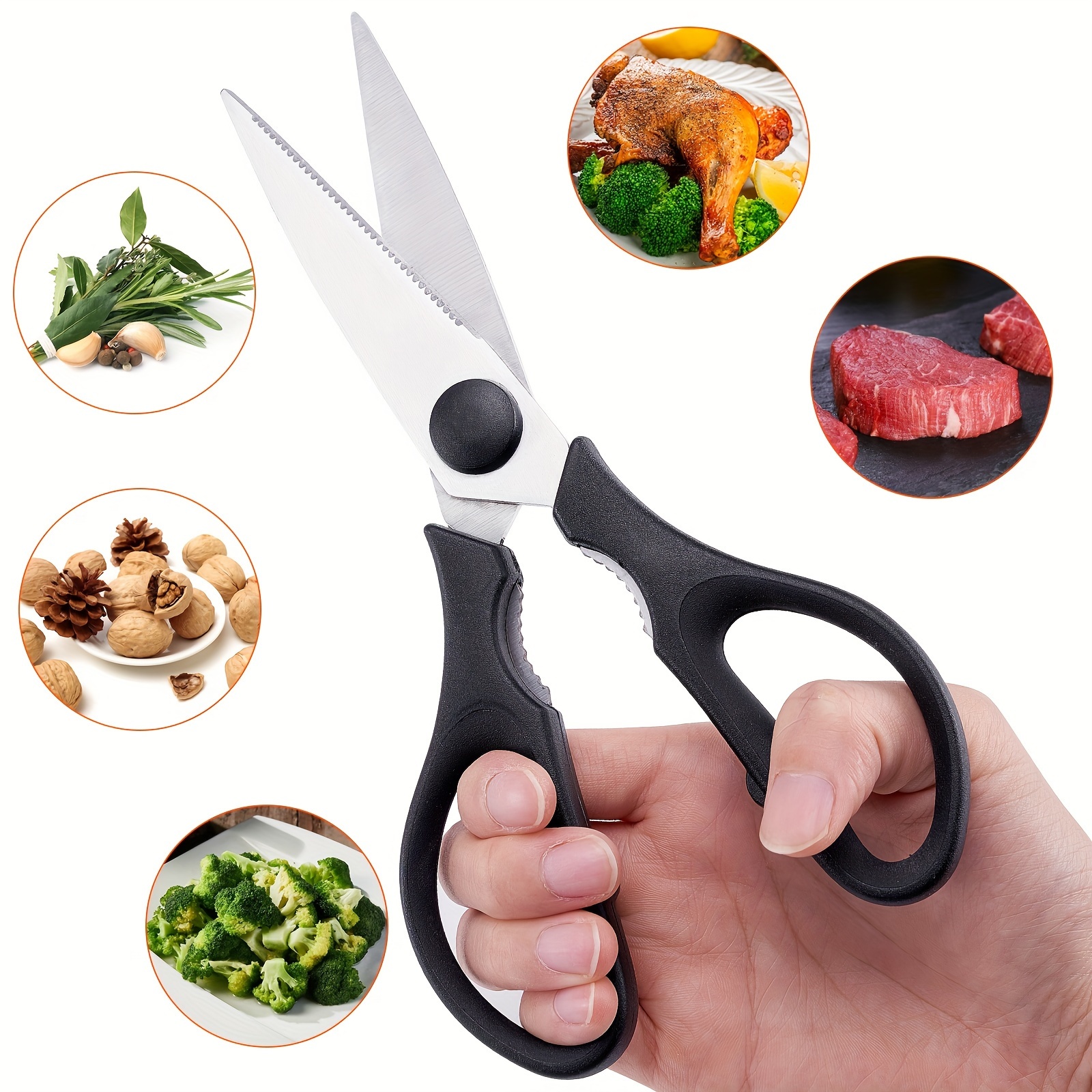 TEMU Topfeel Kitchen Scissors All Purpose Heavy Duty Meat Scissors Poultry Shears, Dishwasher Safe Food Cooking Scissors Stainless Steel Utility Scissors, 1-pack, Black