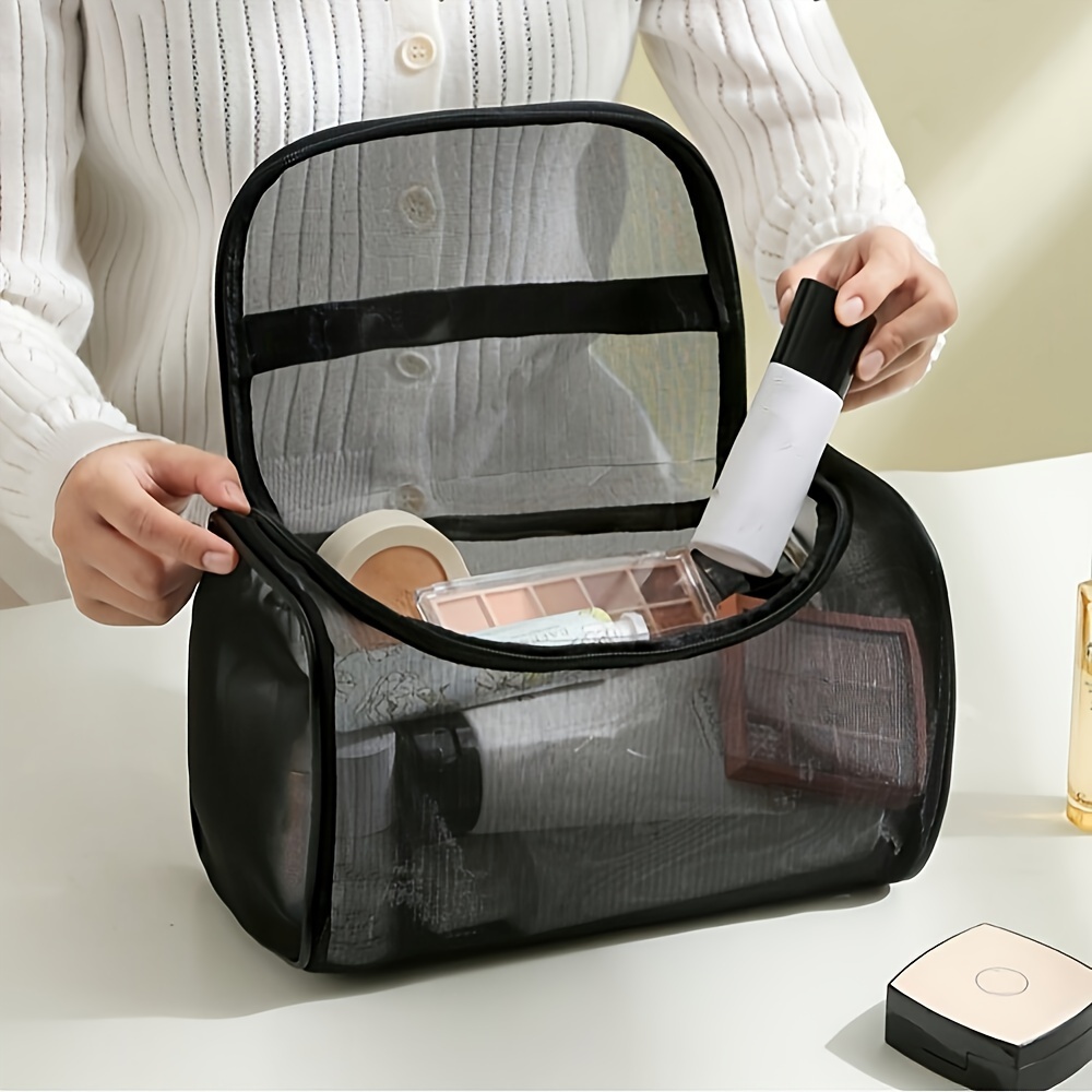 

Travel Makeup Bag With Transparent Mesh, Large Capacity Cosmetic Organizer, Nylon Toiletry Pouch With Handle