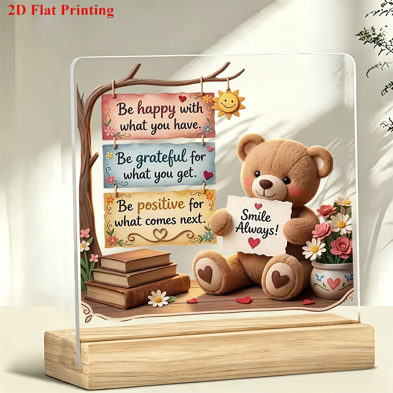 TEMU 1pc Acrylic Desktop Decoration Stand Smiling Inspirational Slogan Pattern Paperweight, Desktop Decoration, Suitable For Work, Study, Bar Table