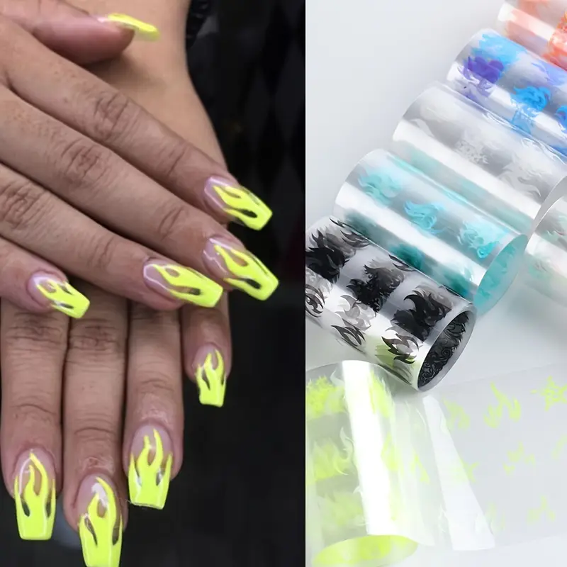 10 rolls box fluorescent fire flame transfer nail foil neon luminous torch light starry sky paper hanging decoration sparkle nail foil decoration manicure pack 1 box boxed starry sky paper b121 details 4