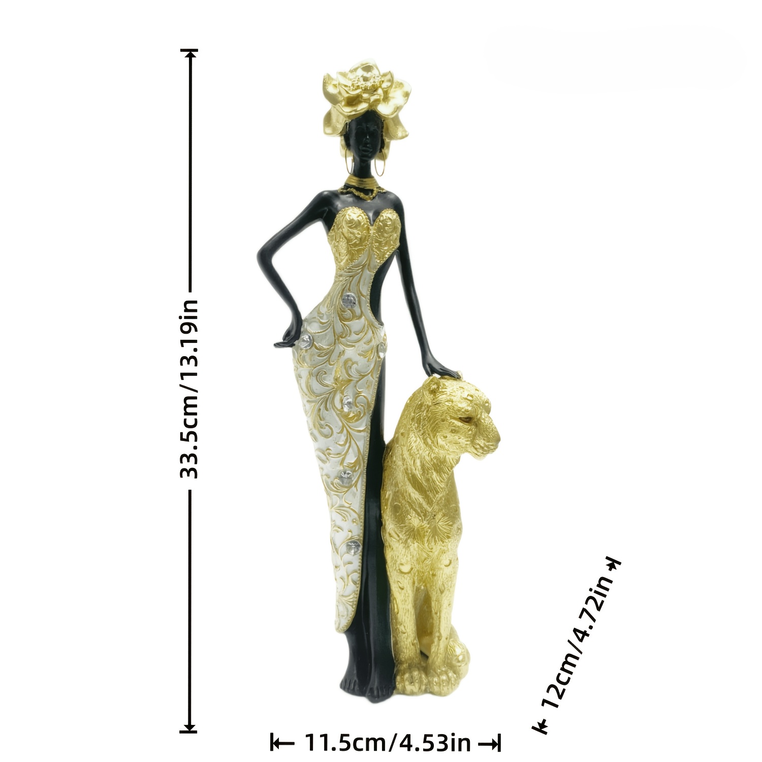 TEMU African Golden Female Statue - Elegant Black Resin Sculpture With Golden Print, Modern African Wall Decor Suitable For, Bedroom, Office, Cafe -