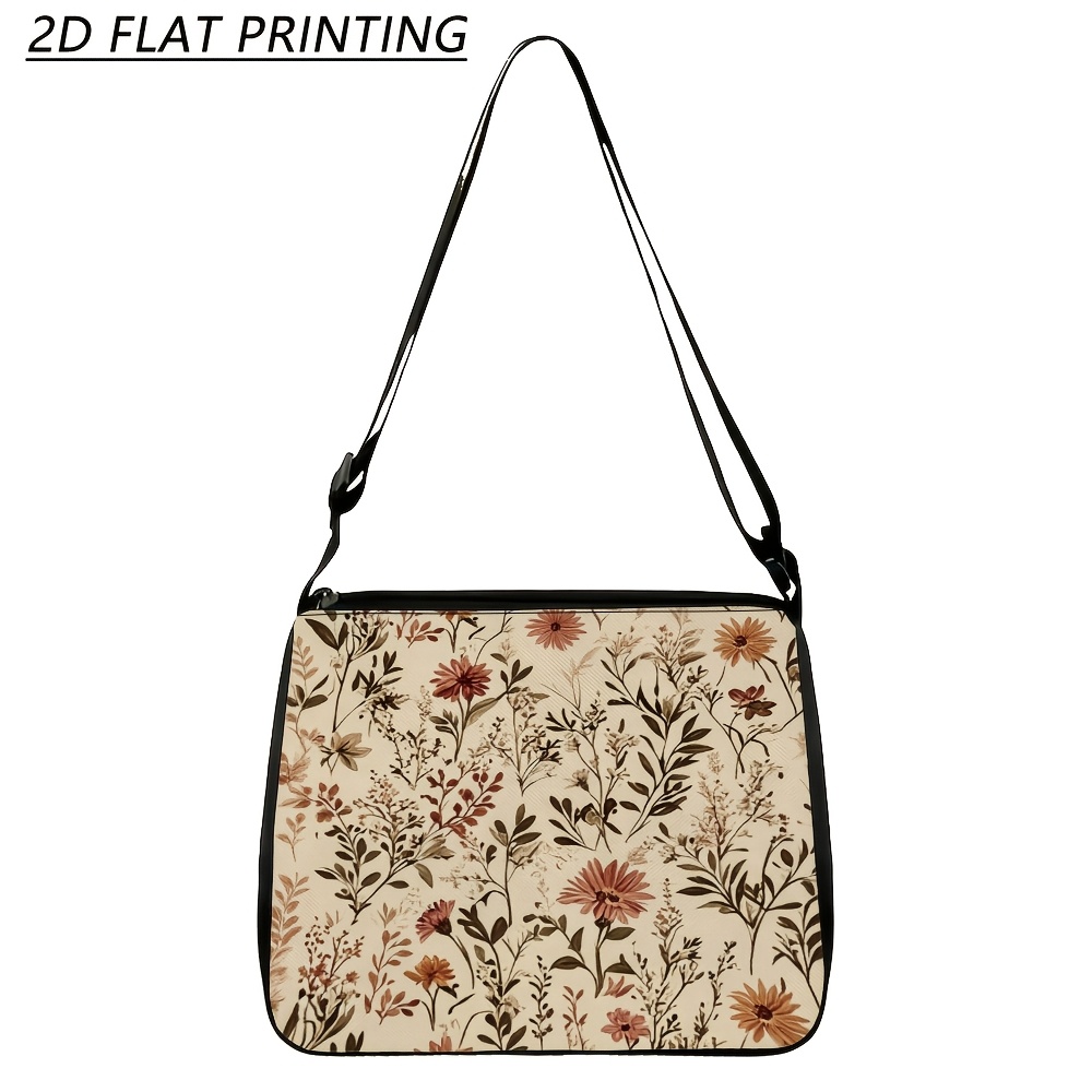TEMU 1pc Crossbody Shoulder Bag, Vintage Floral Botanical 2d Print, Soft Casual Purse, Versatile Daily Tote For Dates, Picnics, And Daily Use