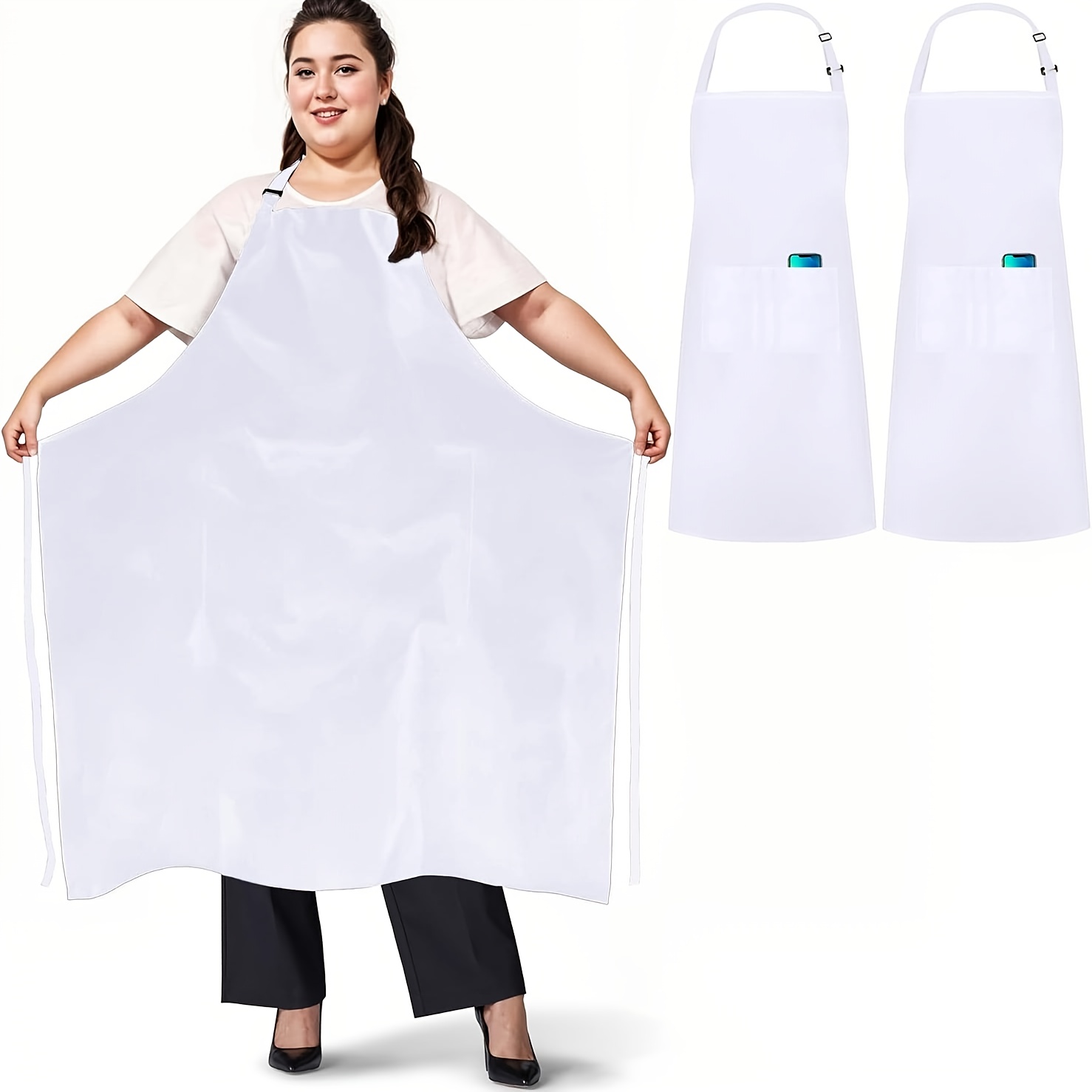TEMU 2pcs Plus Size Aprons, Length 89cm, Width 67cm. Lightweight And Comfortable, With 2 Pockets, Adjustable Large Work Apron. Suitable For Garden,