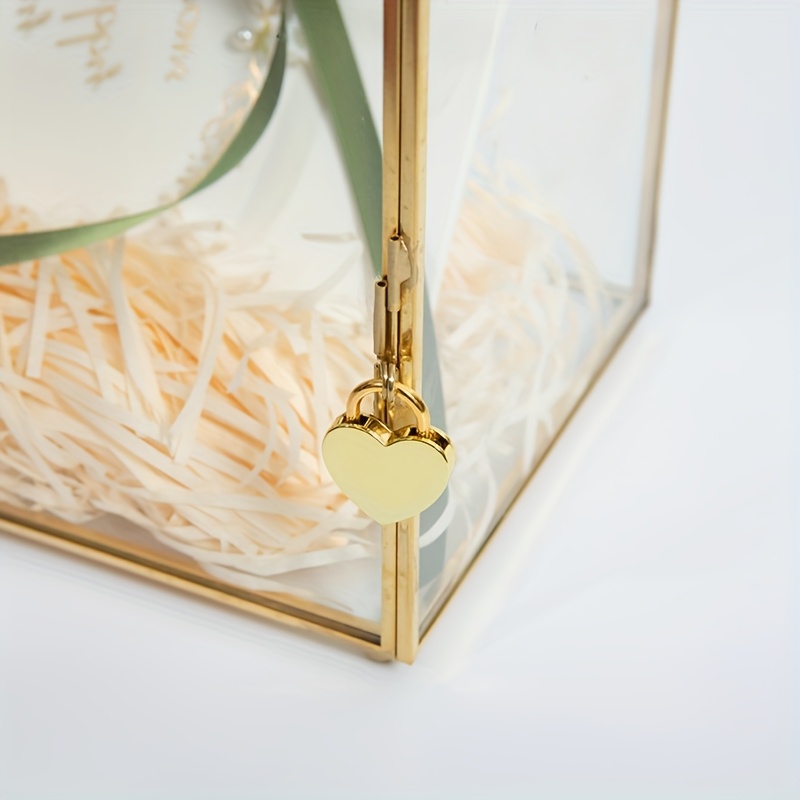 Boîte à Cartes En Verre Pour Mariage - Forme Maison, Serrure Laiton Doré, Rangement Cadeaux