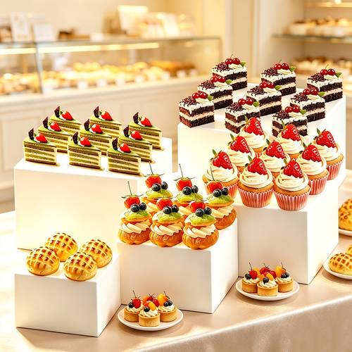 5pcs 5pcs white serving display stand stackable suitable for cupcakes cakes sushi jewelry cosmetics free layered buffet base with waterproof material reusable space saving dessert table for weddings parties home decor