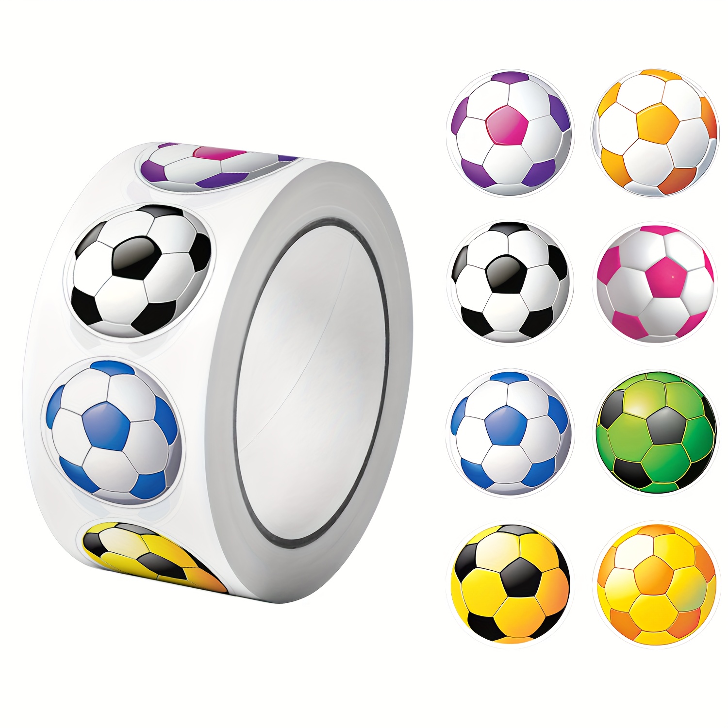 500pcs/roll Colorful Footballs Sport Stickers 2.5cm/1.0'' 16 Designs Decals Gifts Suitable For Gift Packaging Home Decoration Sealing Labels And Polite Greetings
