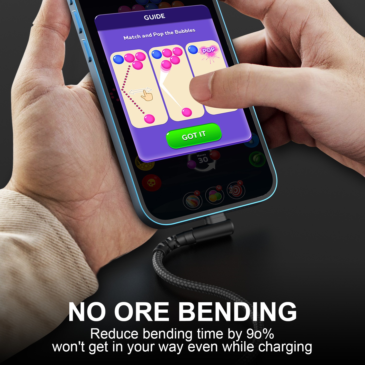 Nylon Braided Fast Charging Cable with a 90-Degree Angle, Compatible with for iphone Models 14, 13, 12, 11 Pro MAX, XR, XS, 8, 7, Plus, 6S, SE, And Ipad