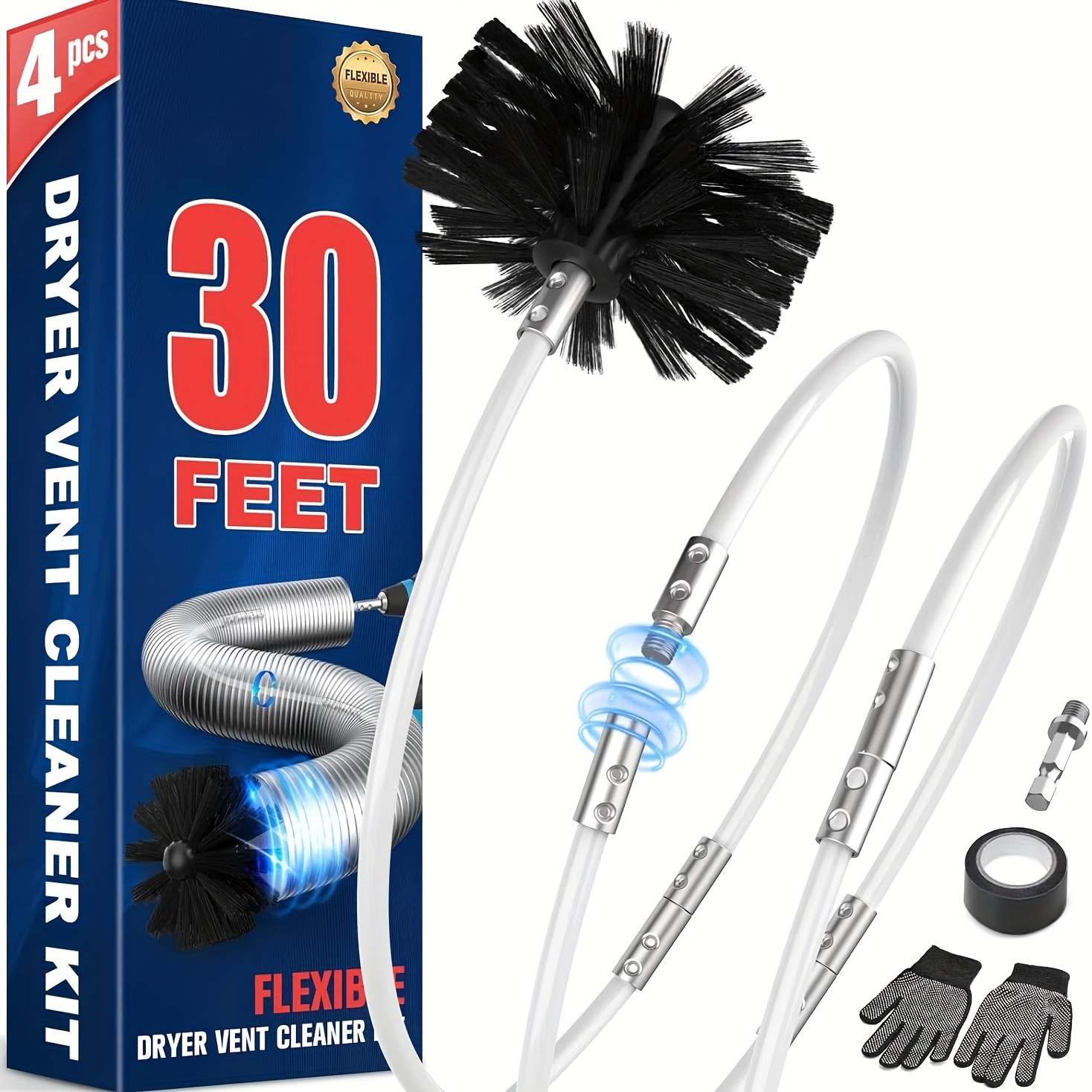 

30 Feet Dryer Vent Cleaner Kit Lint Remover Fireplace Chimney Brushes Extends Up To 30 Feet Synthetic Brush Head