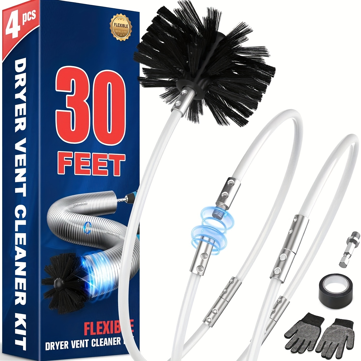 30 Feet Dryer Vent Cleaner Kit Lint Remover Fireplace Chimney Brushes Extends Up To 30 Feet Synthetic Brush Head