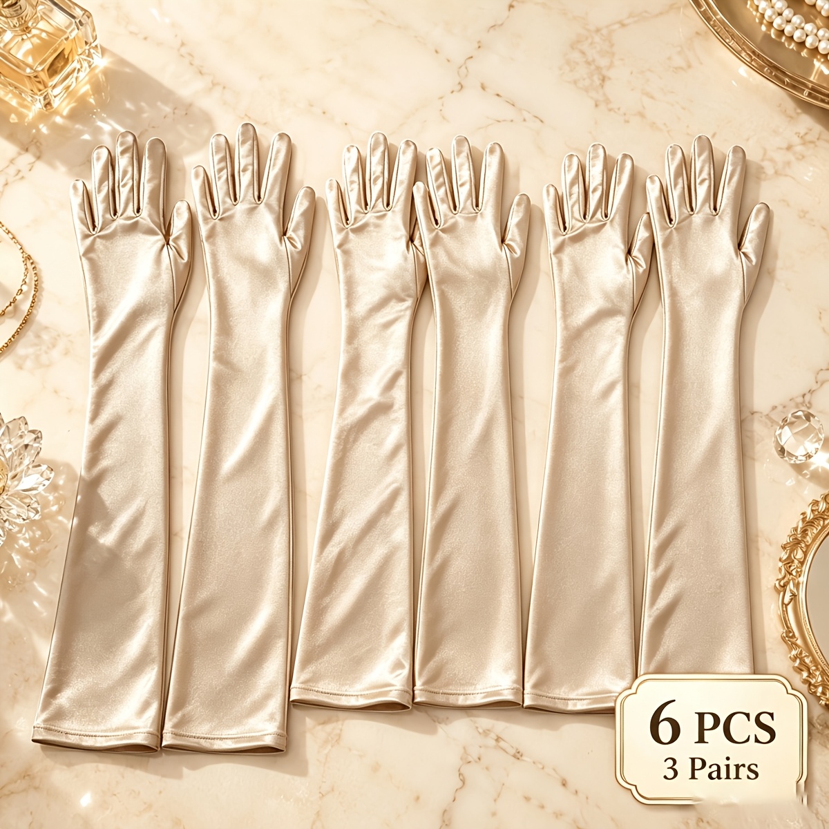 TEMU 3 Pairs Of Women's -colored Long Satin Opera Gloves, Formal Long Gloves, Stretchy Smooth Evening Gloves, Elegant Stretch Full-finger Gloves.
