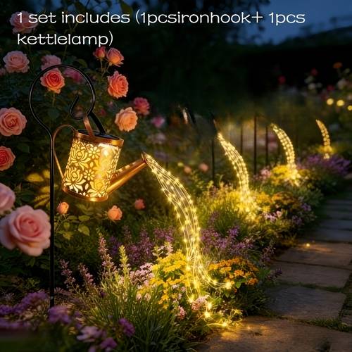 2pcs solar watering can lights watering can 1 hook vintage metal hanging solar lamps ip65 led string lights for outdoor garden lawn pathway yard parties vacations patios festivals