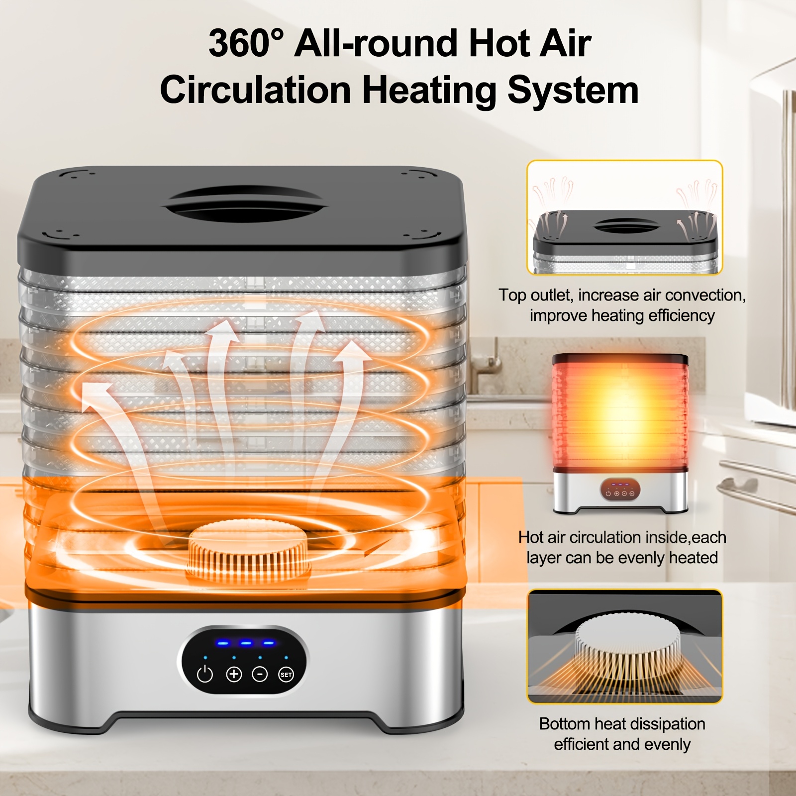 5-слоен дехидратор за храна 400W домакинска сушилня за храна, сушилня за сухо месо и плодове за сухо месо, плодове, зеленчуци, лакомства за домашни любимци и др. Електрическо устройство за запазване на храна с таймер за 72 часа, регулируема температура и сила на вятъра, корпус от неръждаема стомана