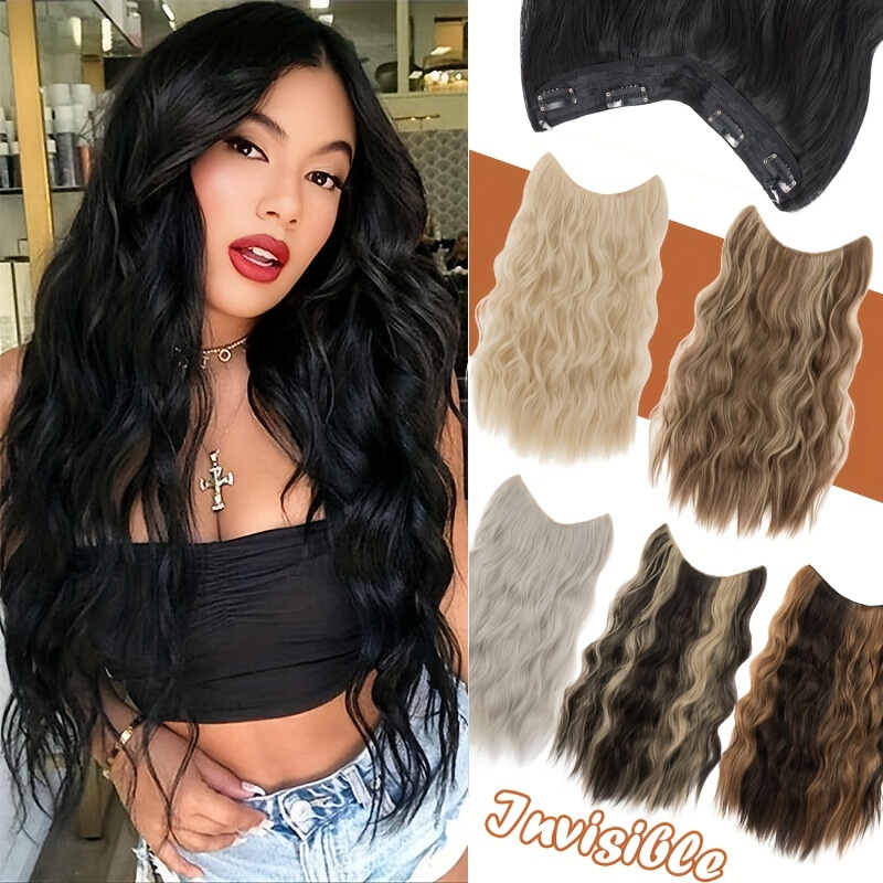 24 inch wavy curly hair extension with invisible headband adjustable size   clips   extension clips for ladies details 0