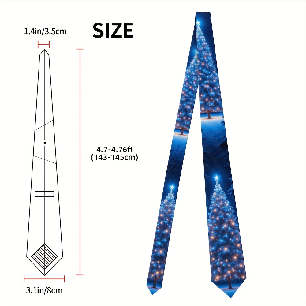 TEMU 1pc, Blue Christmas Night Pattern 8cm Polyester Christmas Men's Tie, Washable, Printed Tie Perfect For Office Wear & Christmas Meetings, Winter