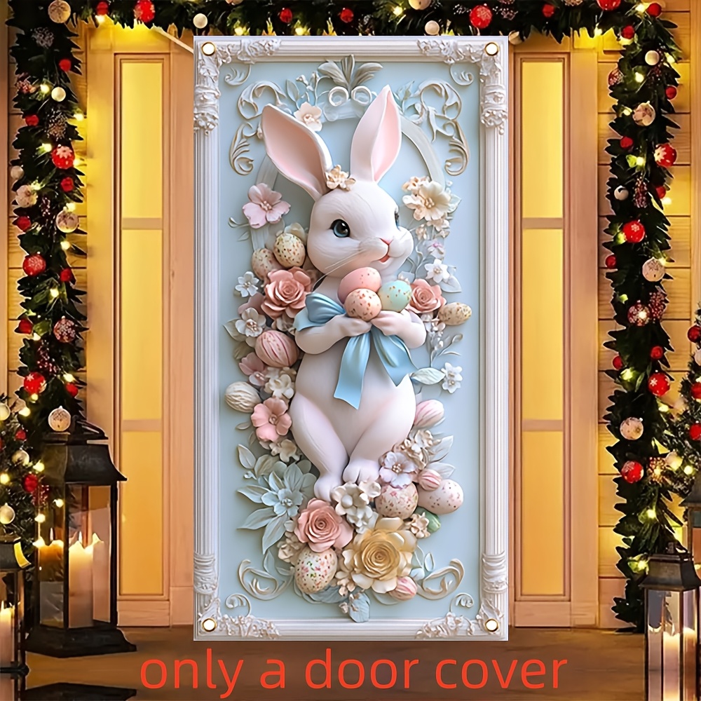 

2d Door Banner, 1pc Easter Door Cover - & Pastel Eggs Design, 35.4x70.8inch, 100% Polyester, No Power Required - Ideal For Holiday Parties & Easter Celebrations