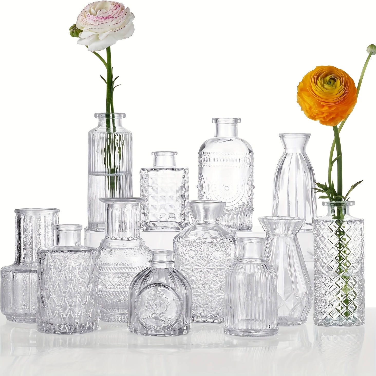 12pcs Clear Glass Bud Vase Set,   Vases For Small Flowers, Centerpieces, Rustic Wedding Decorations And Table Flowers