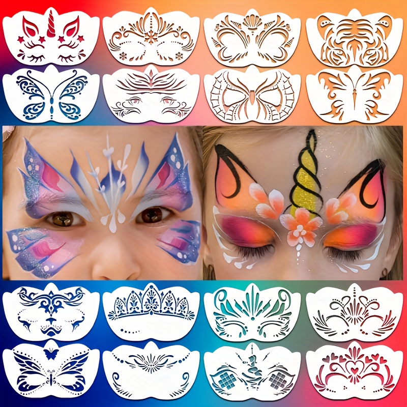 Image of 1 Set/16 Sheets Of Reusable Stage Makeup Face Painting Stencils, A Perfect Gift For Masquerade Balls. Suitable For , Role-playing, And Parties. A Perfect Gift For Halloween, Christmas, And For