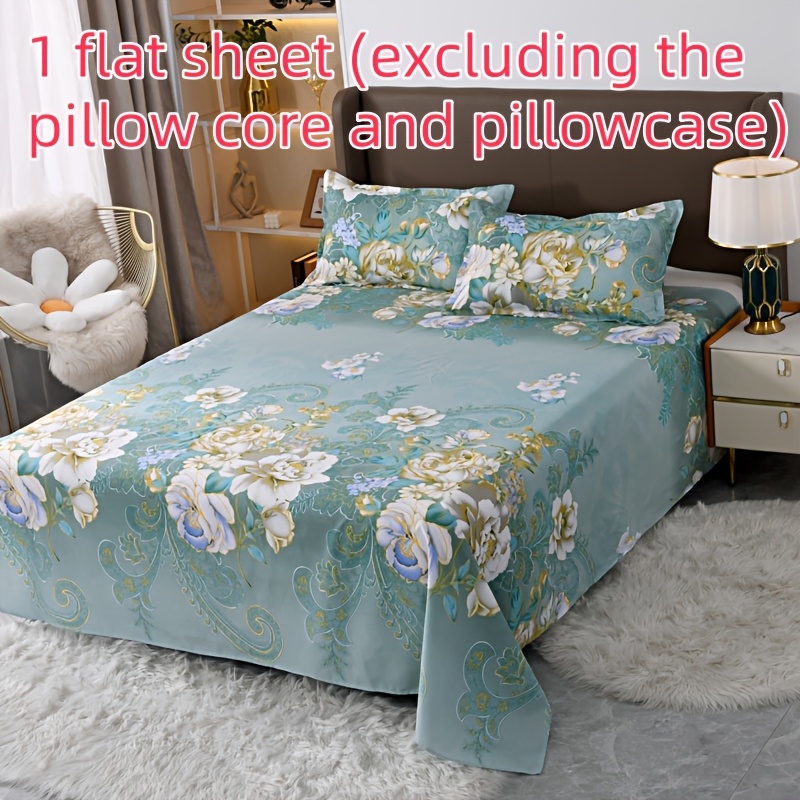 TEMU Single Pack 100% Polyester Floral Bed Sheet, Pillow Inserts And Pillowcases Not Included, Brushed Finish, Suitable For , Machine Washable