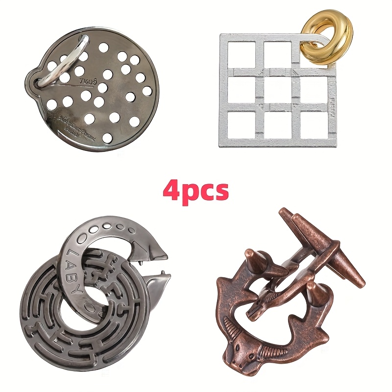 Image of Adult Classic Puzzle Set Of 4pcs - A Challenging Metal Puzzle Unlocking Game For Adults - The Gift ( Difficulties, You Can Check The Video Tutorial)