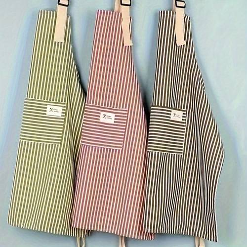1pc of striped cooking apron with pockets a stylish breathable household apron for kitchen work restaurant dining and home use suitable for kitchens coffee bars and restaurants
