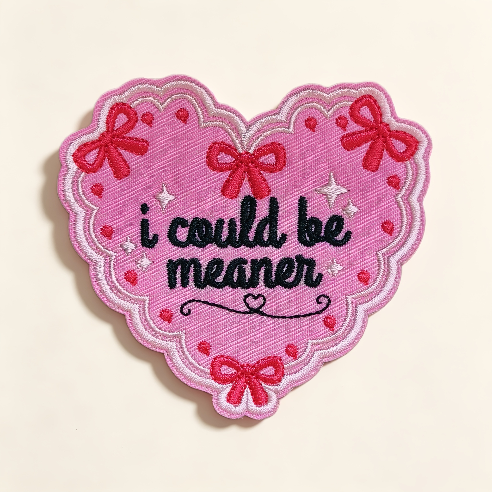 TEMU 1 pièce Patch thermocollant brodé avec nœud rose "Je pourrais être plus méchant", Appliqué à message humoristique, Convient pour vêtements,