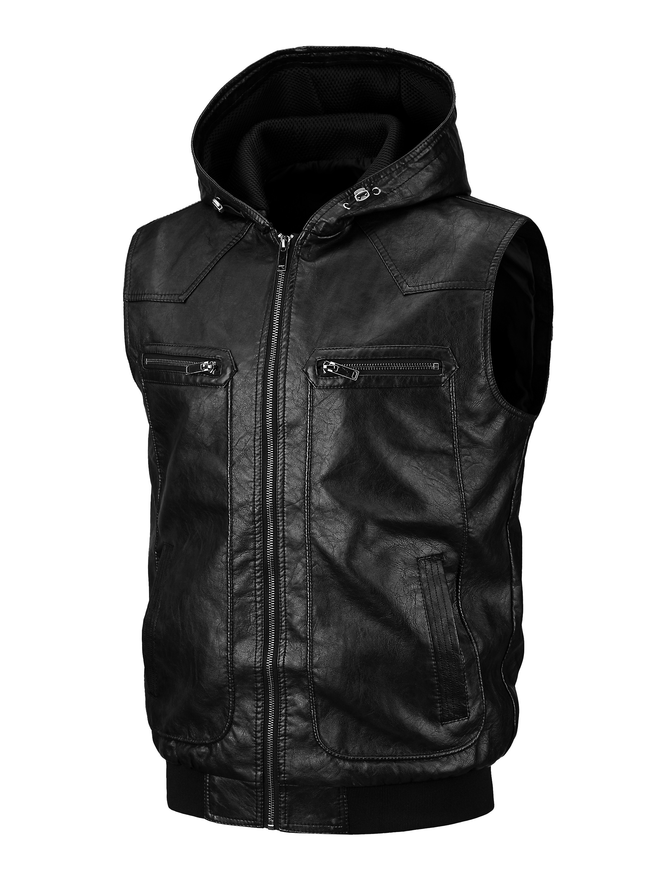 *'s Casual Sleeveless Hooded Jacket Soft-Shell Zipper Front with Multiple  Pockets, Adjustable Hood, Regular Fit, Solid Black, Hand Washable