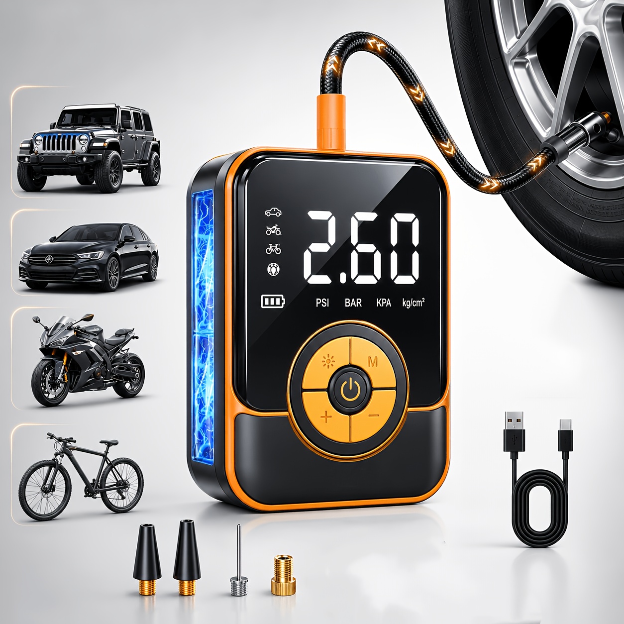 8000a Portable Tire Inflation Pump, With Digital Pressure Gauge, Car Tire Pump, 150 Psi, Rechargeable Battery, Led Light, Cordless Air Pump, Suitable For Cars Motorcycles Bicycles , 2026 New Model