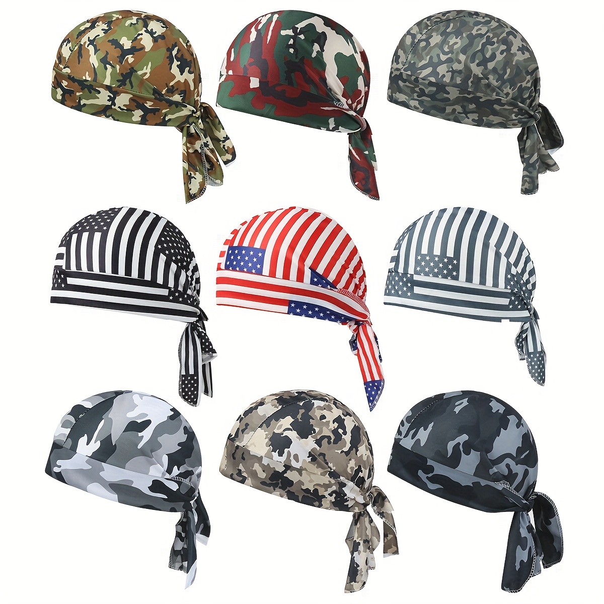 Image of 9pcs Do Rags Sweat Wicking Beanie Cooling Durags Cap Motorcycle Head Wrap Bandana For Men Women